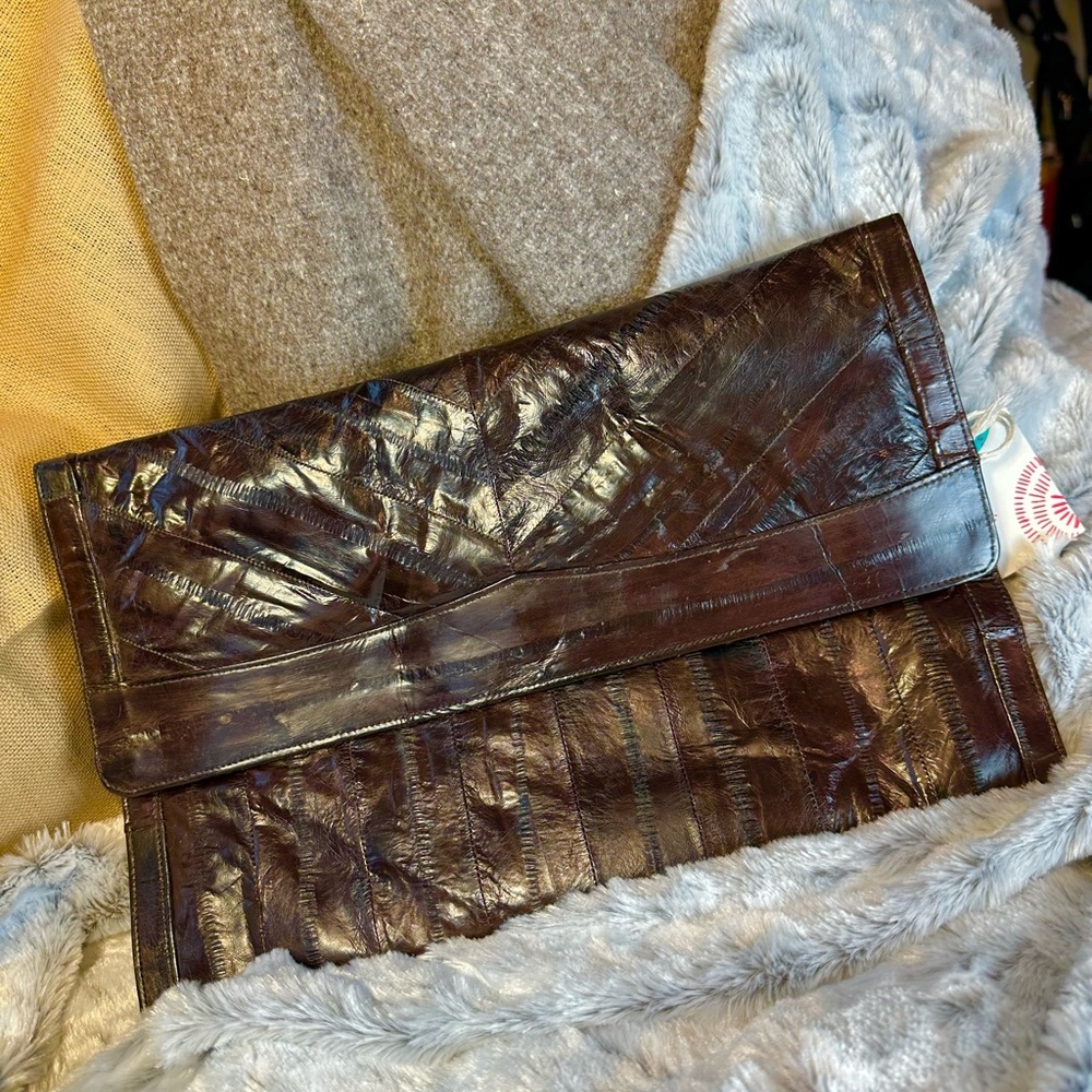 Vintage Eel Skin Clutch in Coffee Brown. $65